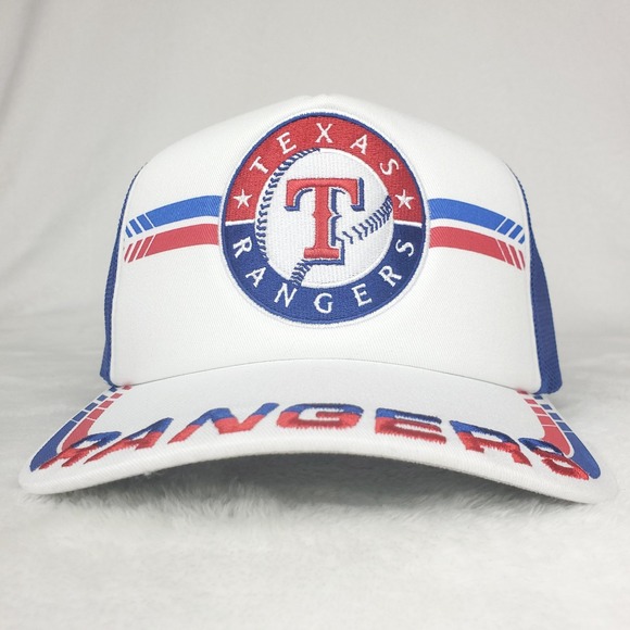 Texas Rangers Mitchell & Ness‎ MLB Trucker Hat Cap Embroidery Art White Blue New - Picture 2 of 9
